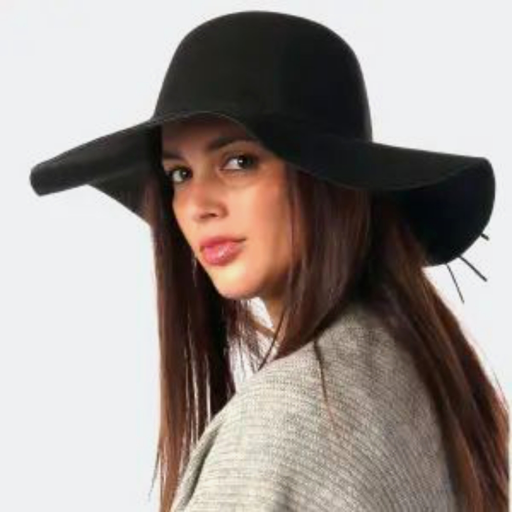 Black Felt Wide Brim Floppy Hat